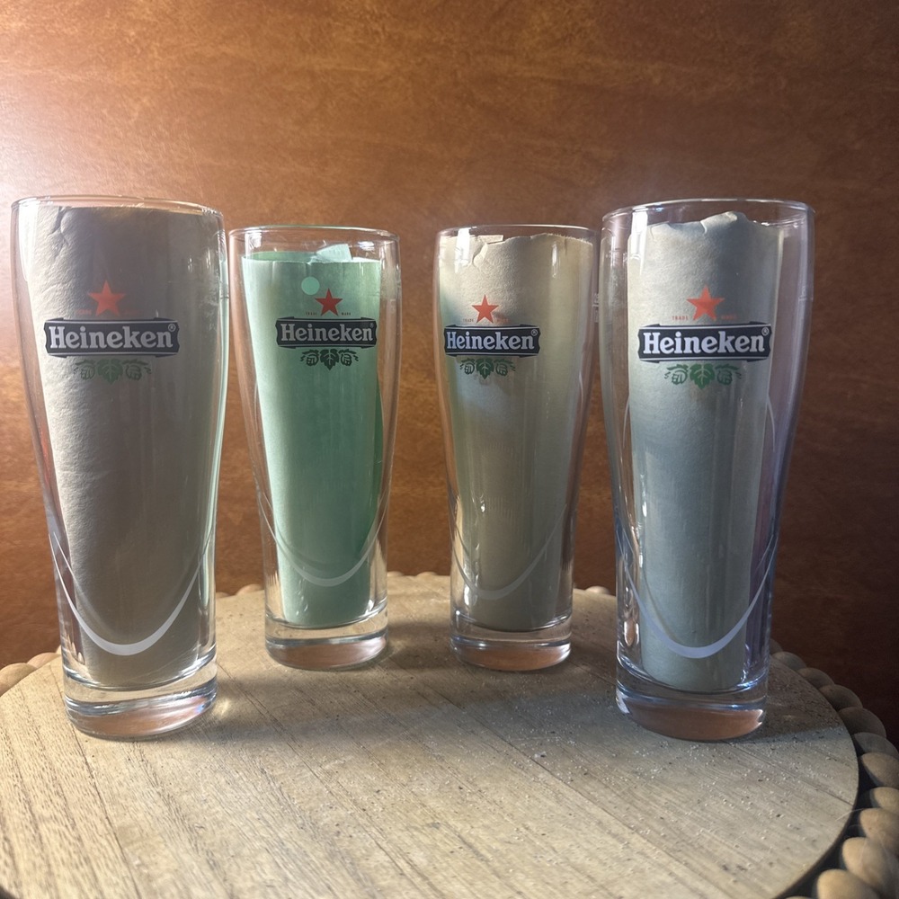 4-Heineken Pilsner  Beer Glass With Red Star Logo .25L/V2 Set Of 4 Green Leaves
